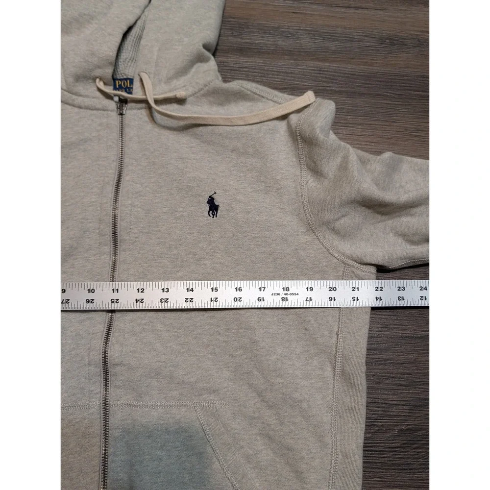 Polo Ralph Lauren Mens Medium Oatmeal Heather Waffle Lined Full Zip Hoodie Pony
